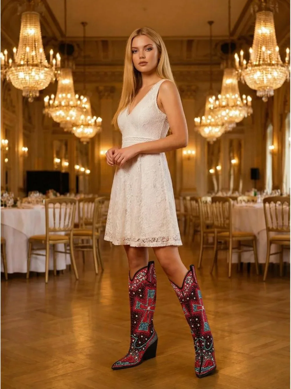 Women's Multi Black Crystal Cross Embellished Pointed Toe Sparkly Cowgirl Boots